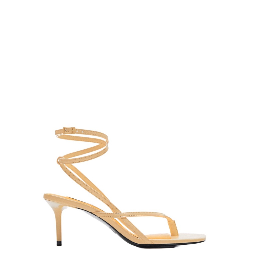 Zara Tan Strappy Heels with Ankle Wrap